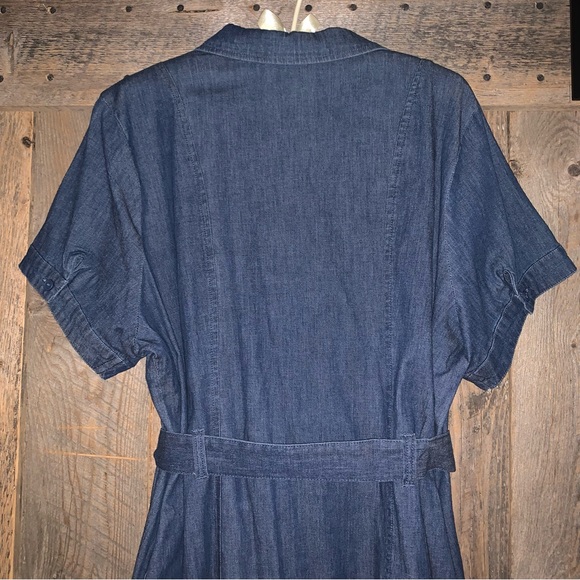 Women’s 16 BROOKE SHIELDS Denim Dress Full Button Belted Pockets Collared EXC - Picture 6 of 16